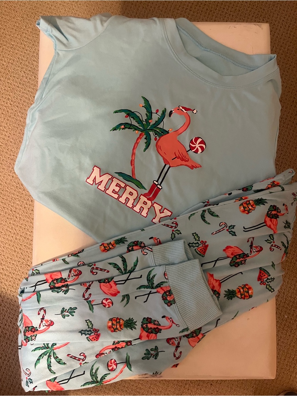 Kids Light Blue Flamingo 'Merry' Pajama Set